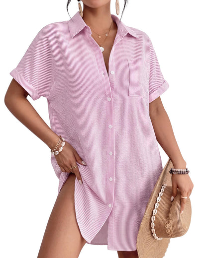HOTBsubseach Women Swimsuit Coverup Shirt Dress Button Down Bathing Suit Cover Up Beach Vacation Outfits