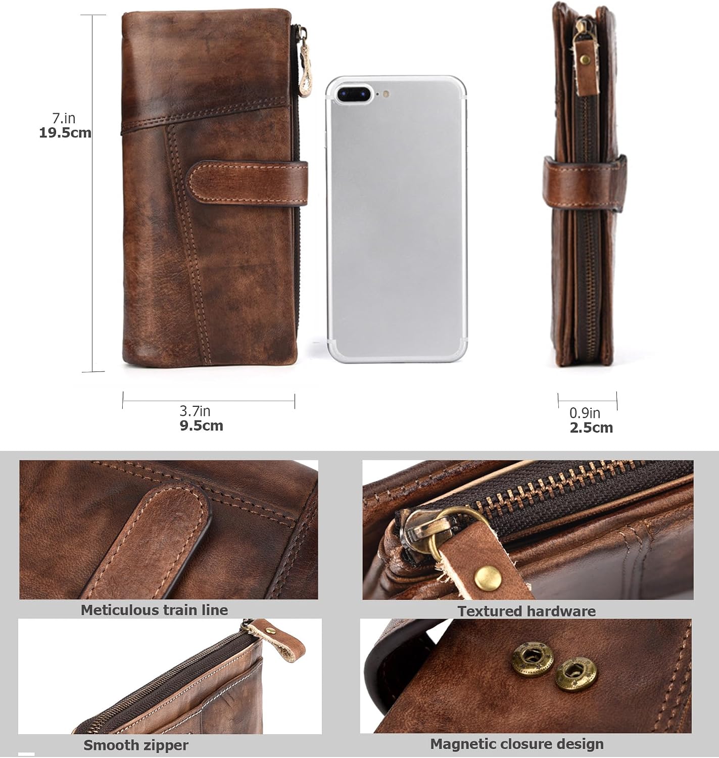 HOTKingTo Genuine Leather RFID Long Wallet for Women, Checkbook Card Holder | 18 card slots, ID windows, bill pockets and RFID blocking organize cash, cards, receipts and travel documents