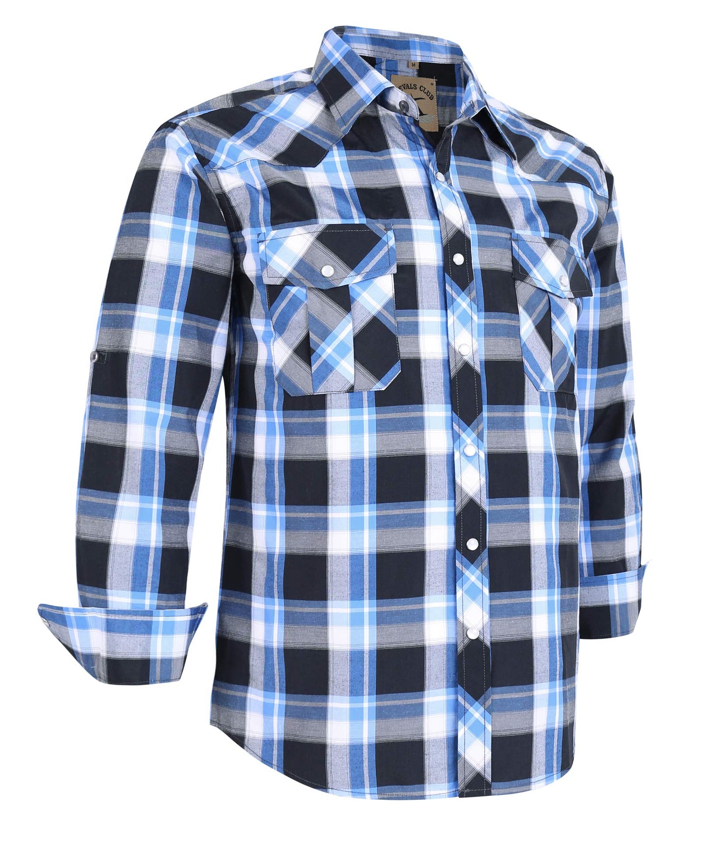 HOTCOEVALS CLUB Men's Western Pearl Snap Button Up Casual Cowboy Long Sleeve Two Pockets Work Shirts