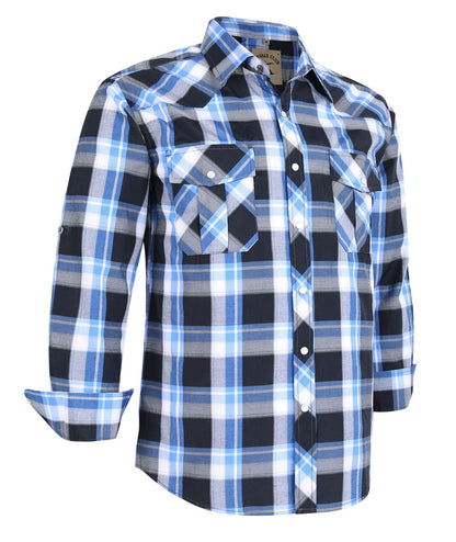 HOTCOEVALS CLUB Men's Western Pearl Snap Button Up Casual Cowboy Long Sleeve Two Pockets Work Shirts