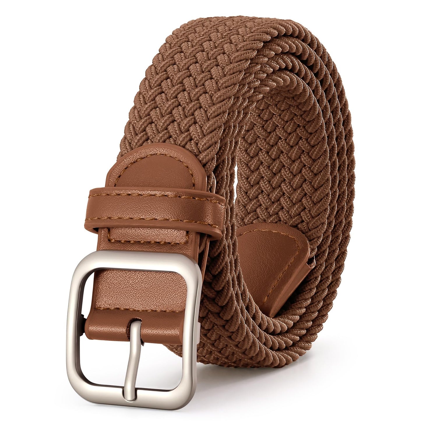 HOTXZQTIVE Women Elastic Braided Belt with Black Buckle, Woven Stretch Fabric