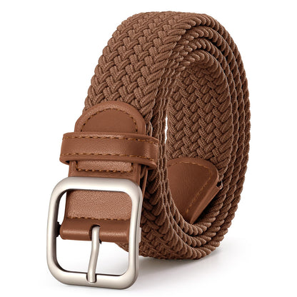 HOTXZQTIVE Women Elastic Braided Belt with Black Buckle, Woven Stretch Fabric
