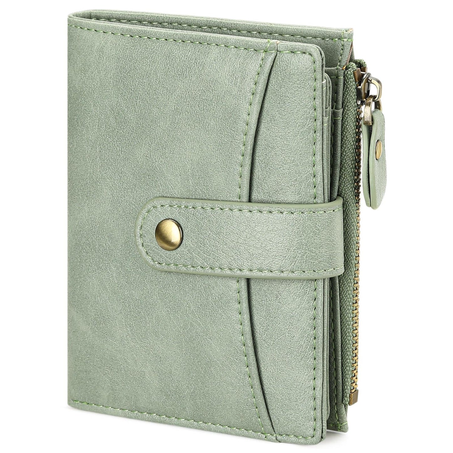 HOTFalan Mule Women's Lightweight Genuine Leather Wallet, Includes Card Holders, RFID-Blocking, Lightweight, Photo & ID Holder, Green