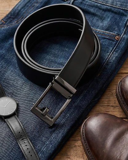 HOTCHAOREN Ratchet Belts for Men - 1.5" Mens Belt Genuine Leather for Causual Jeans - Customizable Style, Versatile Fit