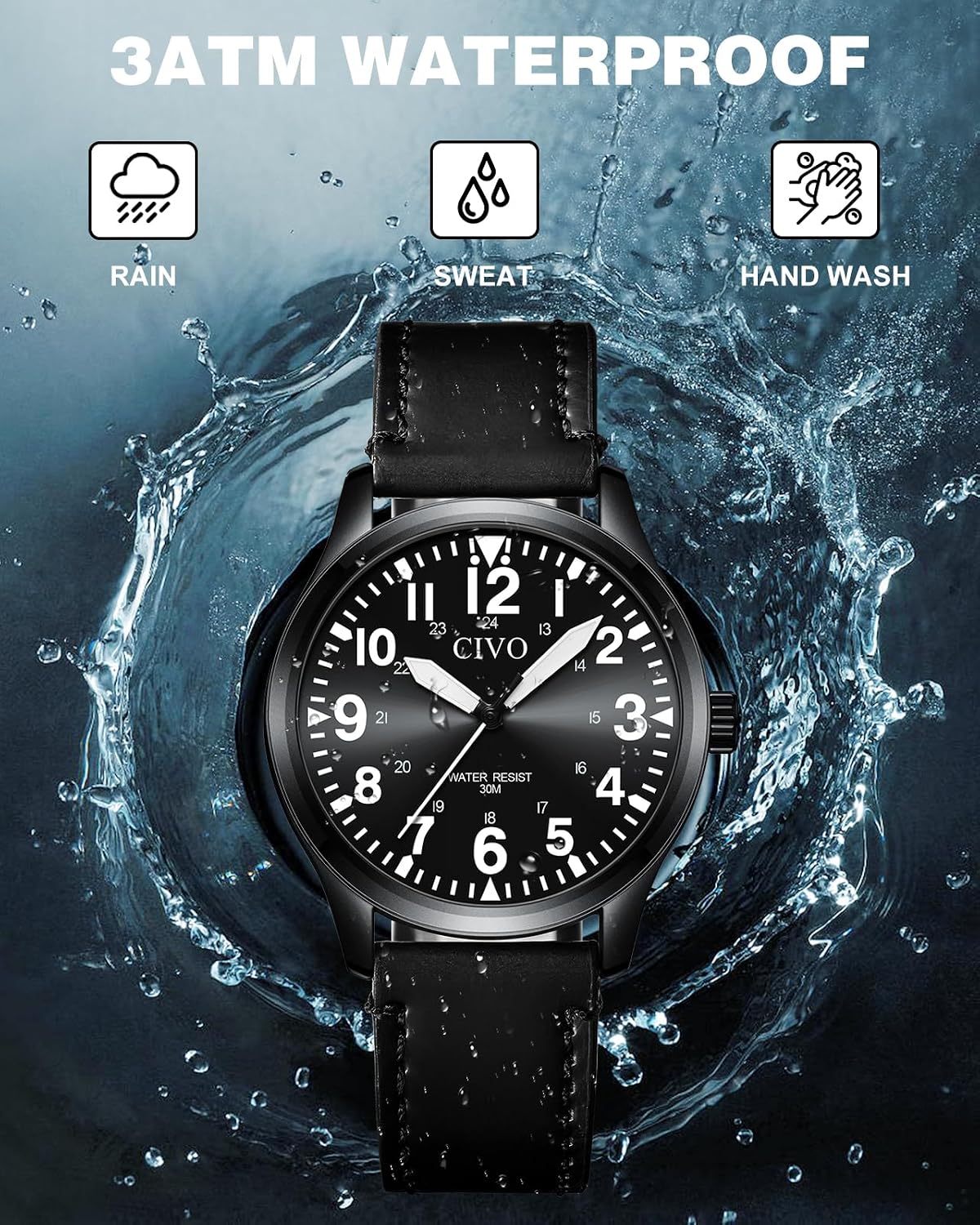HOTCIVO Military Watch for Men Waterproof: Analog Mens Watches Classic- Field Wrist Watches for Man