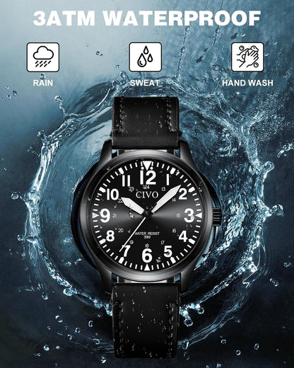 HOTCIVO Military Watch for Men Waterproof: Analog Mens Watches Classic- Field Wrist Watches for Man