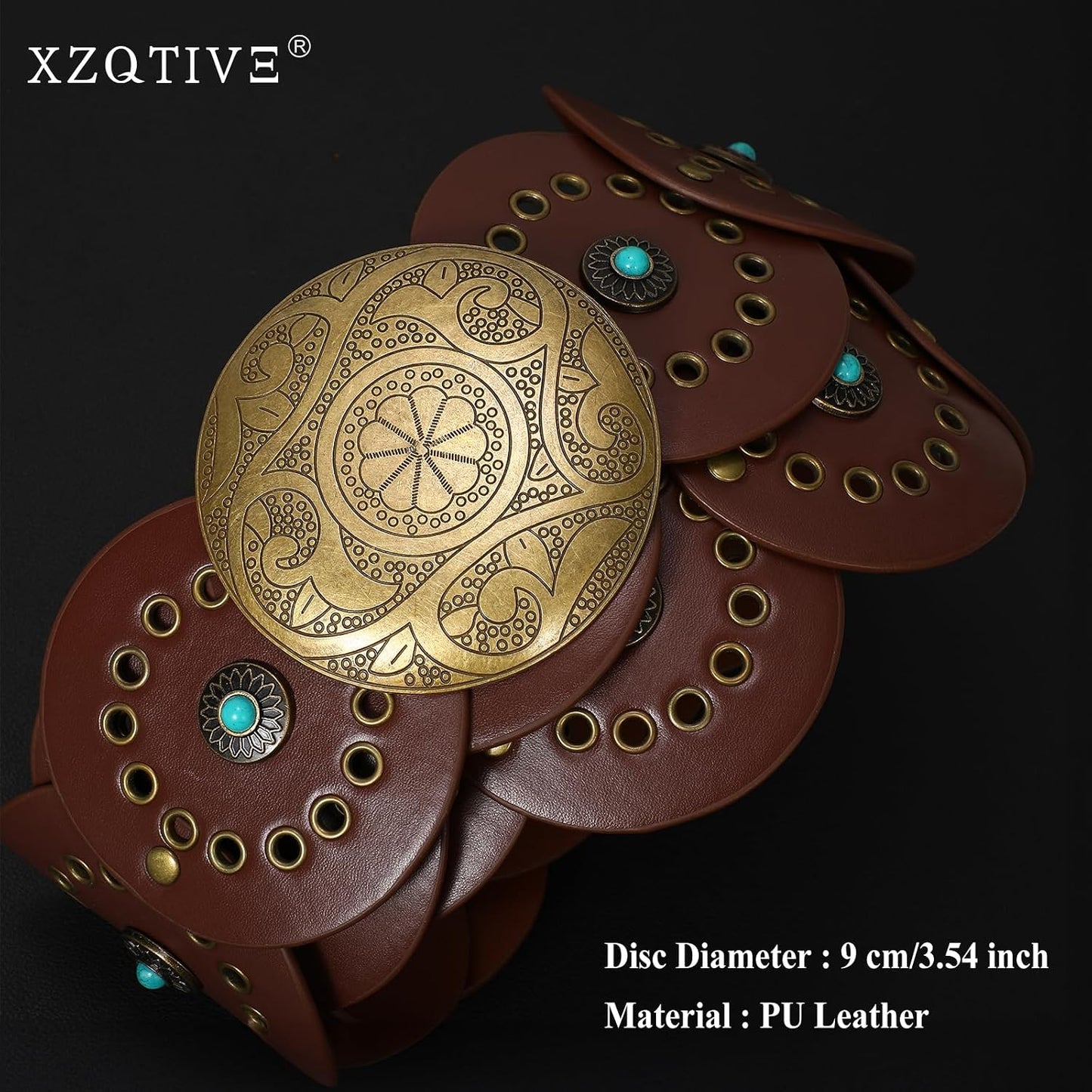 HOTXZQTIVE Western PU Leather Belts for Woman Concho Cowgirl Cowboy Disc Belt for Ladies Wide Boho Country Waist Belts for Dress