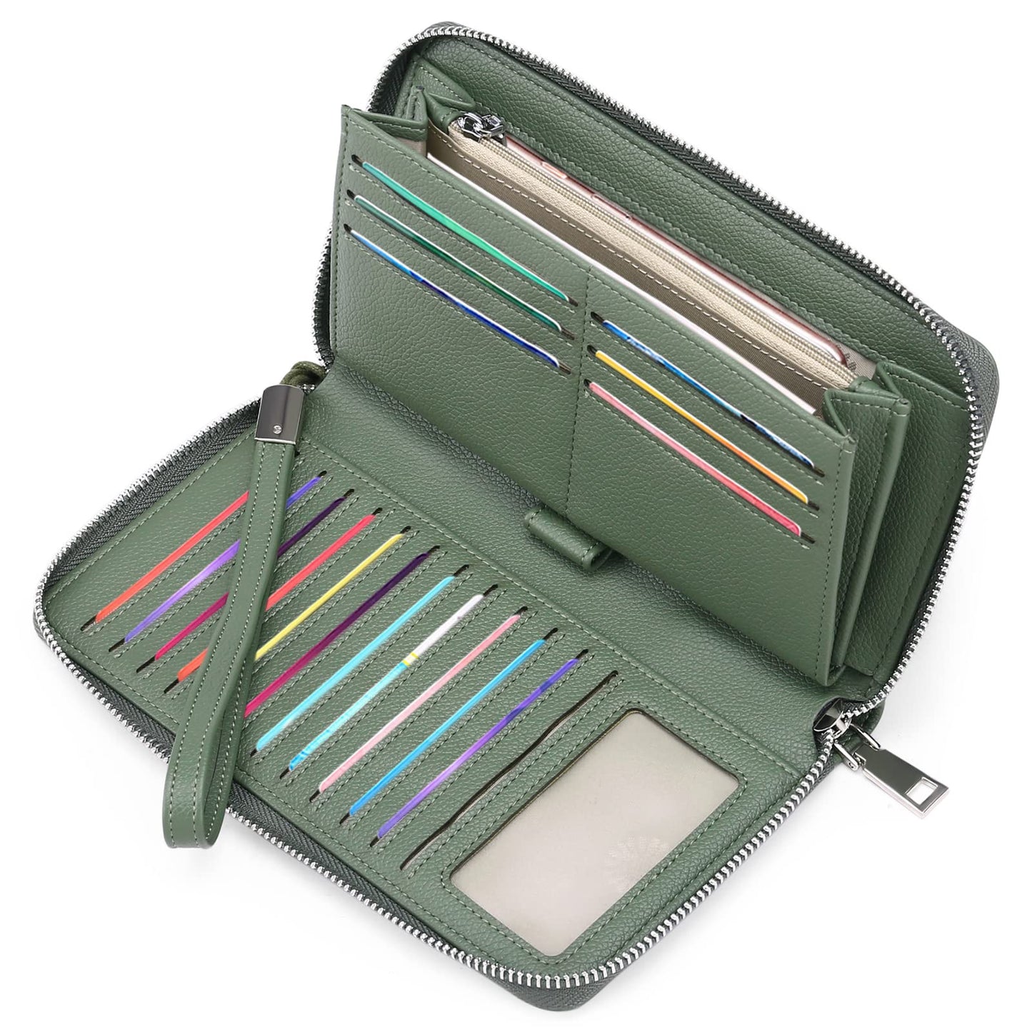 HOTGOIACII Womens Wallet RFID Blocking Leather Zip Around Wallet Large Capacity Long Purse Credit Card Clutch Wristlet