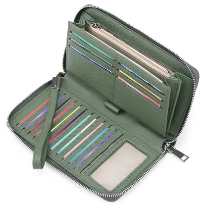 HOTGOIACII Womens Wallet RFID Blocking Leather Zip Around Wallet Large Capacity Long Purse Credit Card Clutch Wristlet