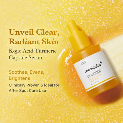 HOTmedicube Kojic Acid Turmeric Clarifying & Balancing Capsule Serum for Troubled Skin | Soothing & Brightening Facial Serum | Niacinamide & Glow Capsules for Hydration and Barrier Support | 1.01 fl.oz