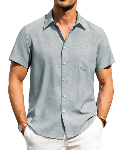 HOTAlimens & Gentle Mens Linen Shirts Short Sleeve Button Down Shirts Wrinkle Free Casual Vacation Beach Summer Tops