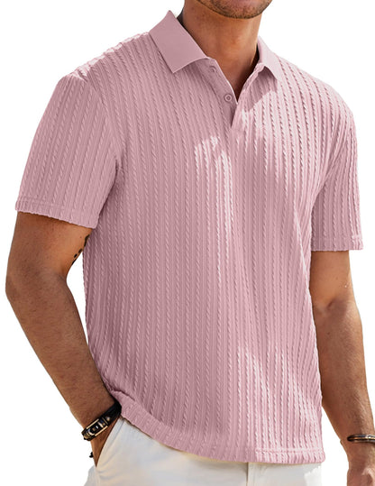 HOTJMIERR Mens Casual Polo Shirt Summer Short Sleeve Vacation Button Beach Knit Stretchy Golf Shirts