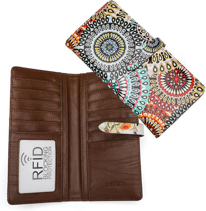 HOTSlim Wallets for Women Credit Card Holder RFID Bifold Clutch Long Ladies Billfold Wallets with Zipper Coin Pocket ID Window Fireworks