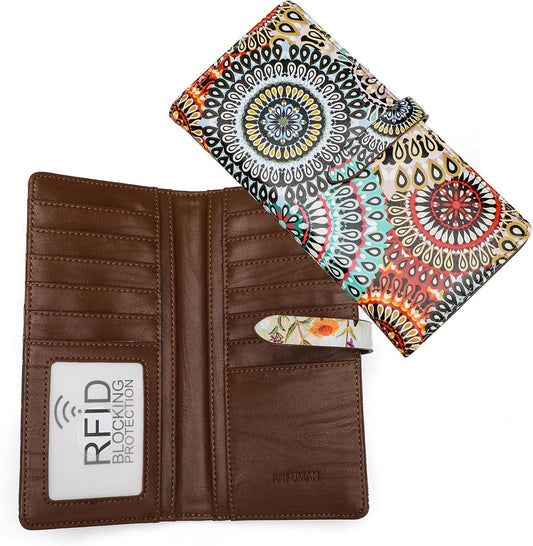 HOTSlim Wallets for Women Credit Card Holder RFID Bifold Clutch Long Ladies Billfold Wallets with Zipper Coin Pocket ID Window Fireworks