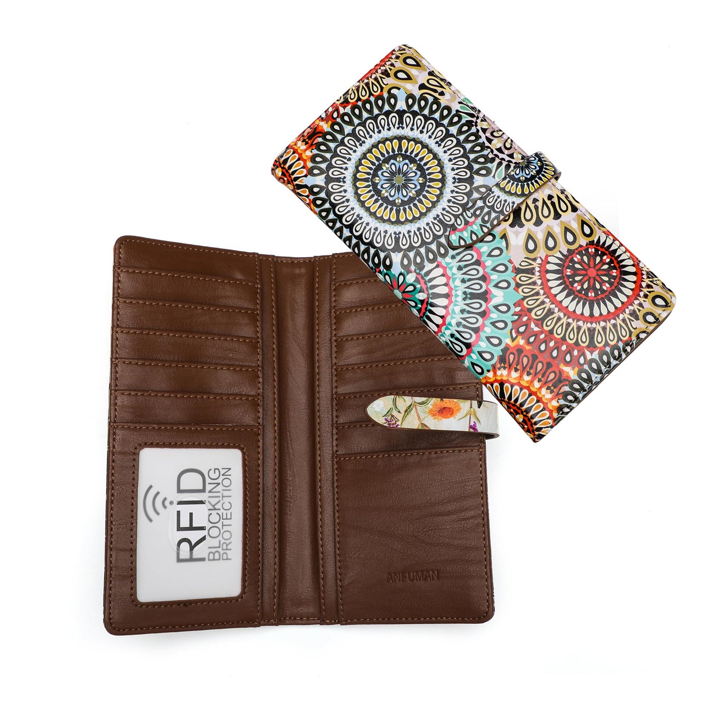HOTSlim Wallets for Women Credit Card Holder RFID Bifold Clutch Long Ladies Billfold Wallets with Zipper Coin Pocket ID Window Fireworks