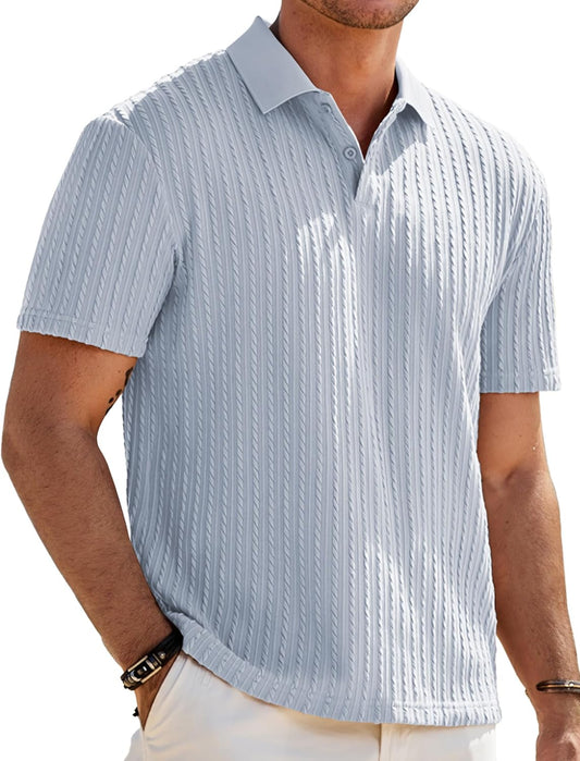 HOTJMIERR Mens Casual Polo Shirt Summer Short Sleeve Vacation Button Beach Knit Stretchy Golf Shirts