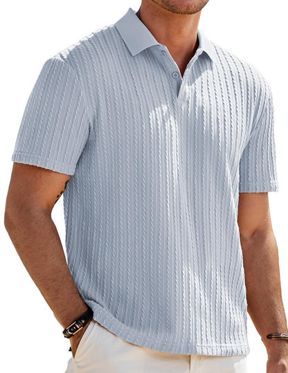 HOTJMIERR Mens Casual Polo Shirt Summer Short Sleeve Vacation Button Beach Knit Stretchy Golf Shirts