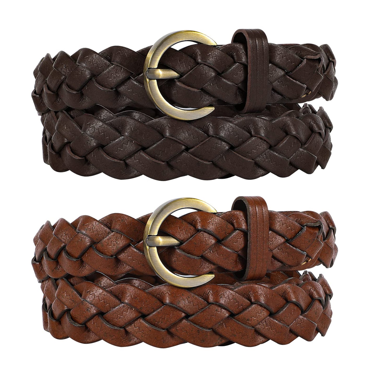 HOTXZQTIVE 2 Pieces Women's Braided Leather Belts Casual 0.9" Skinny Woven Belt for Jean Pant