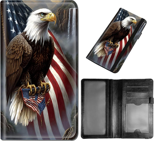 HOTDEGDFSGR Checkbook Cover PU Leather Checkbook Covers for Women for Duplicate Checks, Check Book Covers with RFID Blocking Function for Personal Checkbook, Eagle and US Flag