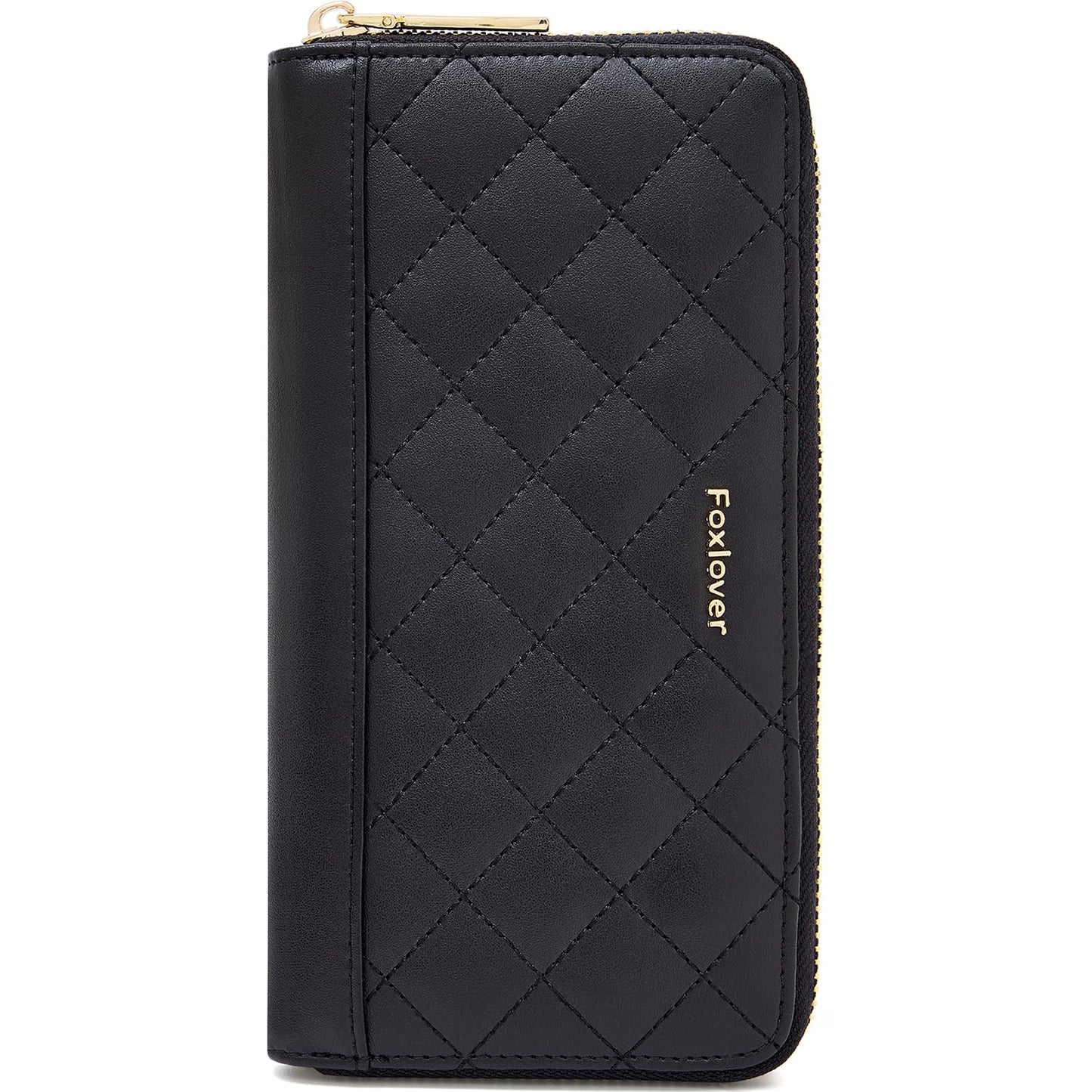 HOTFOXLOVER Wallets for Women RFID Blocking Embroidery Leather Women's Wallet Zip Wristlet Clutch(Apricot)