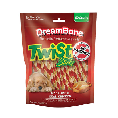 HOTDreamBone Twist Sticks Chews for Dogs, Treat Your Dog to Easy-to-Digest Rawhide-Free Chews Made with Real Vegetables and Chicken, 50 Count