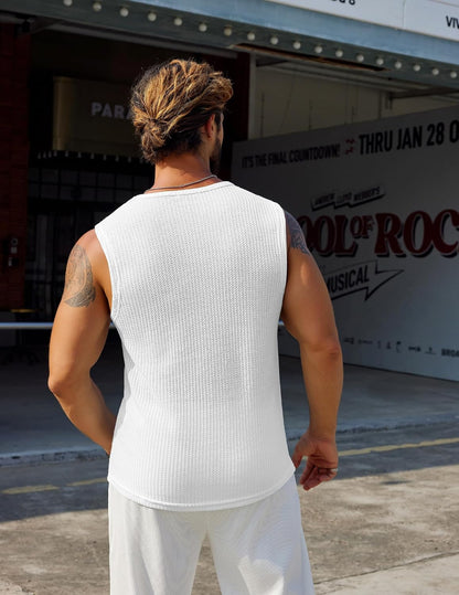 HOTCOOFANDY Mens Casual Tank Tops 2 Pack Waffle Knit Sleeveless Shirt Breathable Tank Shirts Summer Muscle Tee