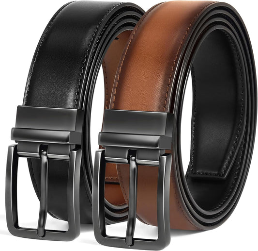 HOTMen's Belt Reversible Belt Men 1 Piece - 1 3/8" Leather Dress Belt - Trim to Fit for Elegant Style