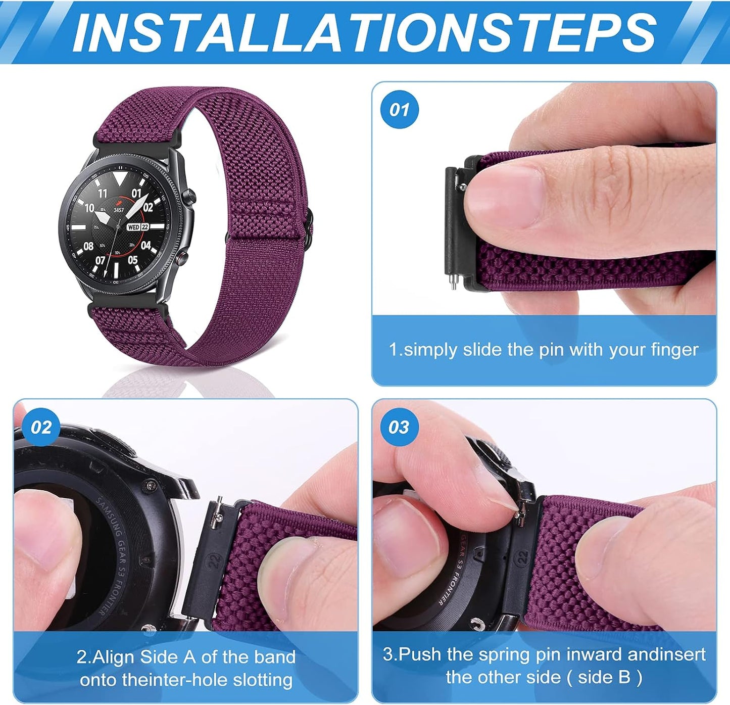 HOTCompatible with 16mm 18mm 19mm 20mm 22mm 24mm Watch Bands Quick Release Replacement Wristband,Adjustable Stretchy Nylon Solo Loop Straps Fabric Braided Sport Elastic Bands for Men Women
