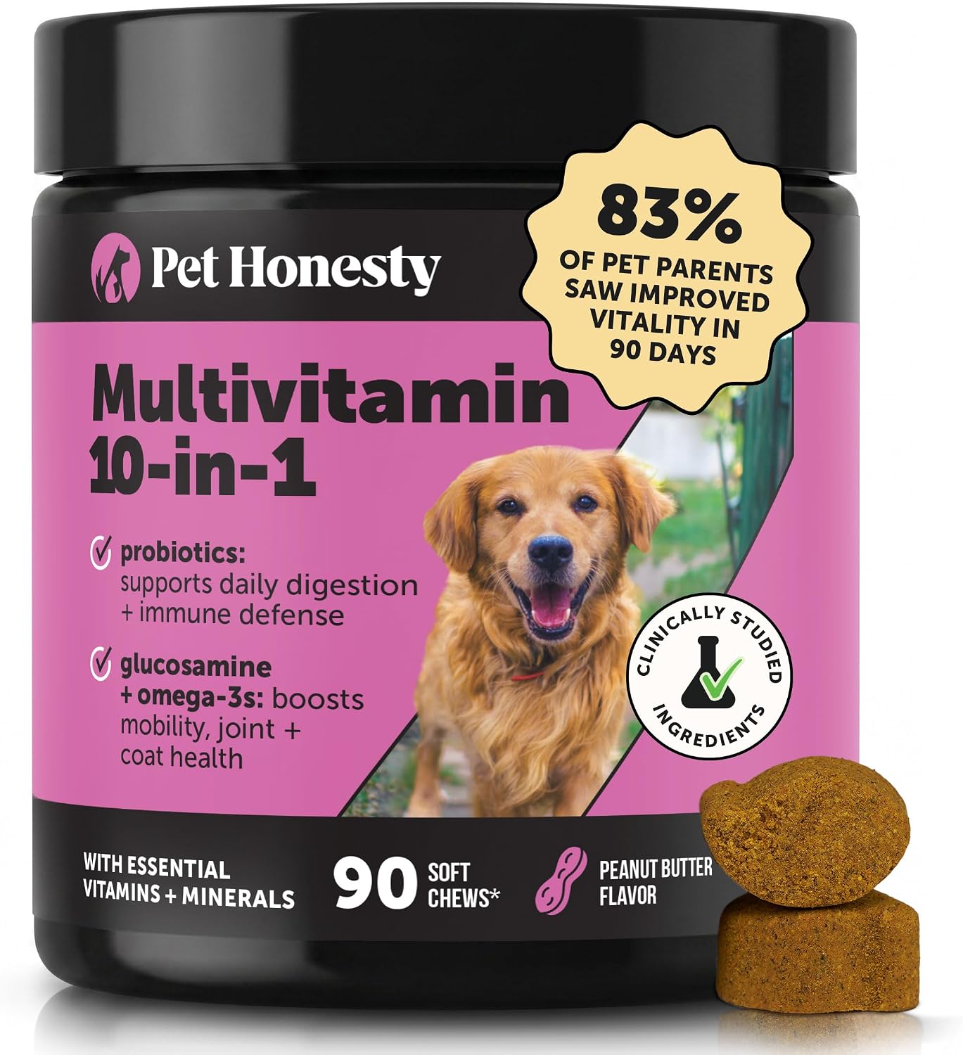 HOT10-in-1 Dog Multivitamin Supplement with Glucosamine & Probiotics - Hip & Joint Support, Digestive Health, Immune Support, Heart & Skin - All-in-One Daily Vitamins & Omega-3s (Peanut Butter, 90 ct)