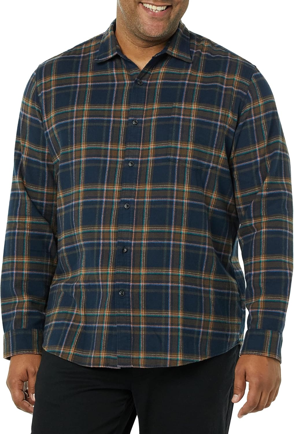 HOTAmazon Essentials Men's Regular Fit Long-Sleeve Flannel Shirt, Soft Brushed Cotton, Lightweight yet Warm
