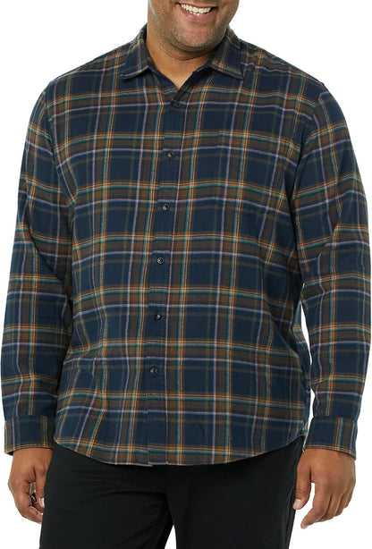 HOTAmazon Essentials Men's Regular Fit Long-Sleeve Flannel Shirt, Soft Brushed Cotton, Lightweight yet Warm