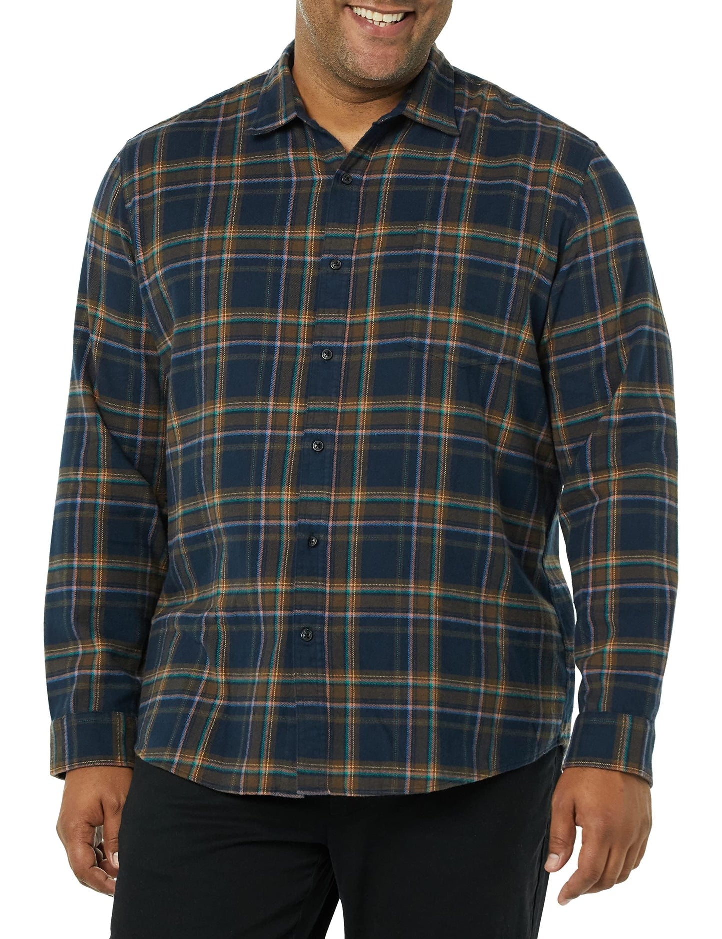 HOTAmazon Essentials Men's Regular Fit Long-Sleeve Flannel Shirt, Soft Brushed Cotton, Lightweight yet Warm
