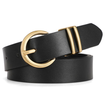 HOTWHIPPY Women Leather Belt Fashion Design belt Gold Buckle Ladies Belt for Jeans Pants Dresses