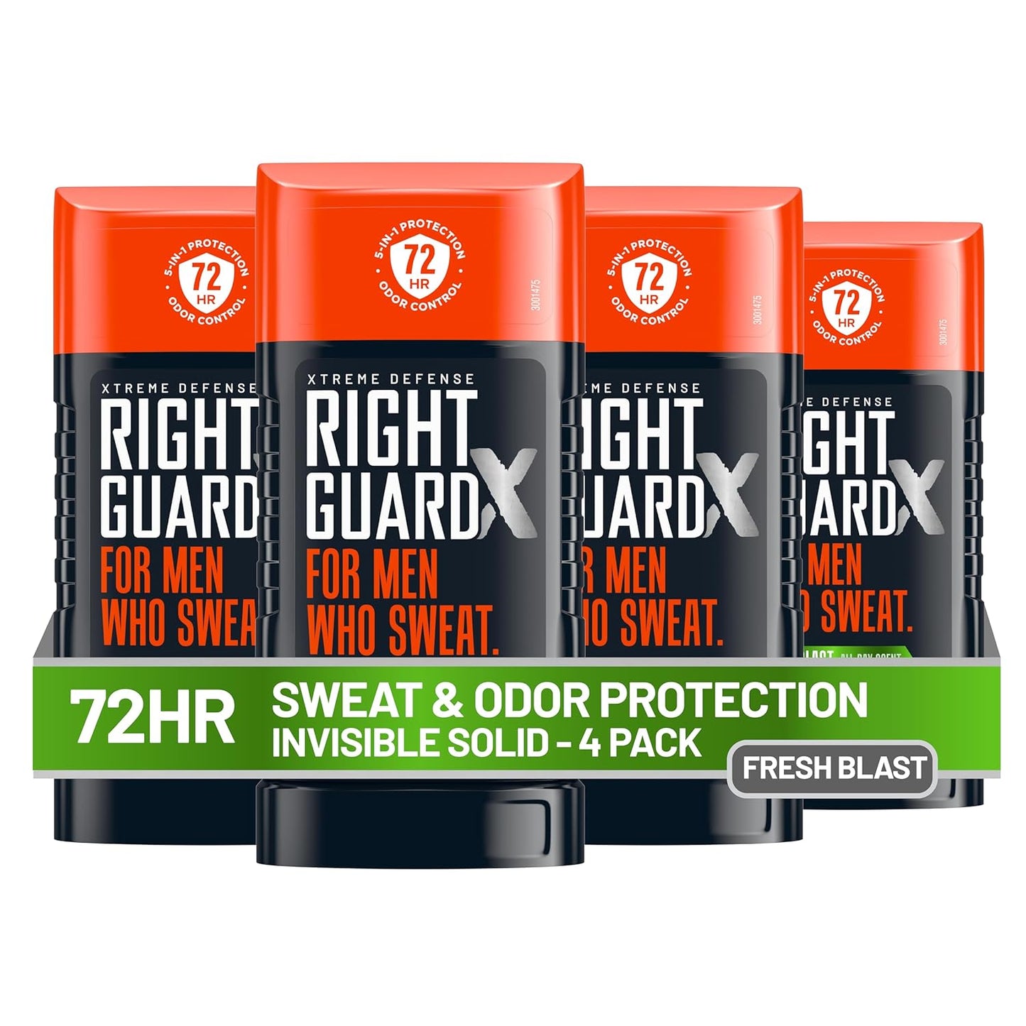 HOTRight Guard Xtreme Defense Invisible Solid Antiperspirant Deodorant, Fresh Blast Scent - 5-in-1 Deodorant Men Can Trust, 72-Hour Odor Control, 2.6 oz (4 Pack)
