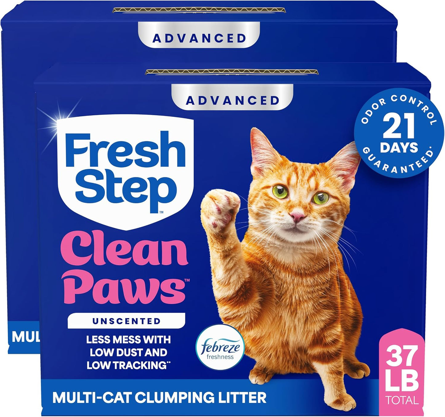 HOTFresh Step Advanced Clean Paws Multi Cat Clumping Litter with Febreze Freshness, Low Tracking, 18.5 lb. Box, Pack of 2