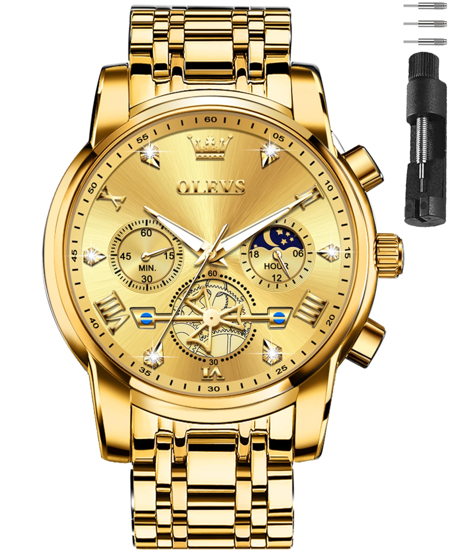 HOTOLEVS Watches for Men Dress Watch Chronograph Luxury Stainless Steel Big Face Men Watches Multi-Function Easy to Read Diamond Roman Numerals Business Wristwatch Reloj para Hombre