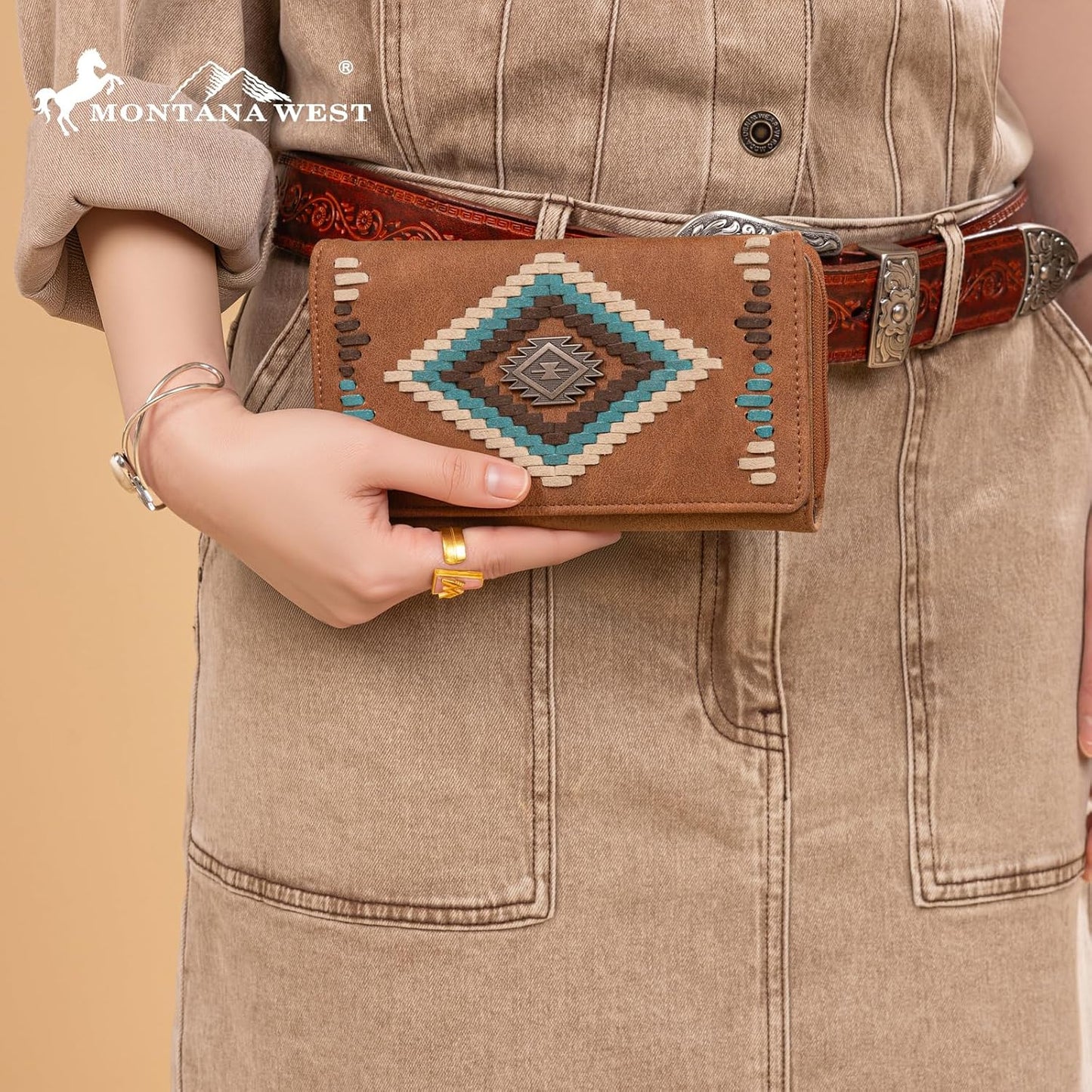 HOTMontana West Aztec Wallet for Women Western Whipstitch Womens Wallet Card Holder Wallet MW1332-W010BR