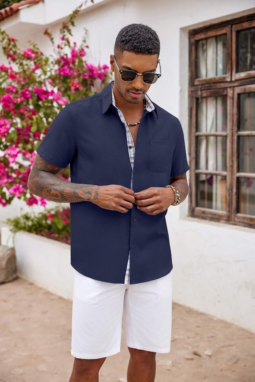HOTCOOFANDY Men's Button Down Shirts Short Sleeve Casual Summer Beach Vacation Wedding Shirt with Pocket