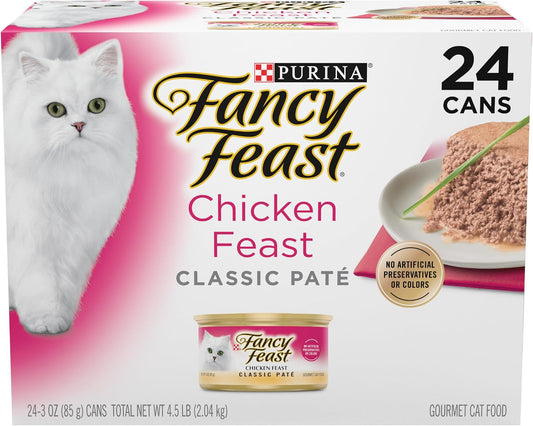 HOTFancy Feast Chicken Feast Classic Pate Collection Grain Free Wet Cat Food Multi-Pack - (Pack of 24) 3 oz. Pull-Top Cans