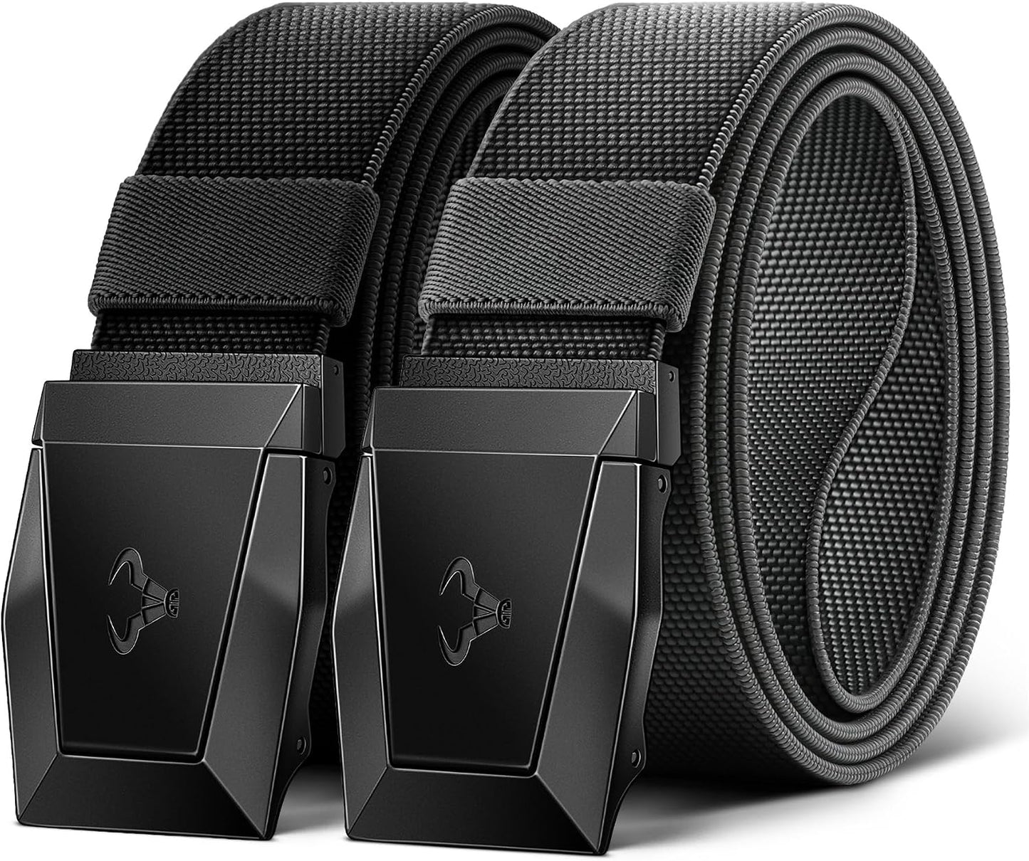 HOTBULLIANT Men Tactical Belt 2 Pack,Stretch Western Rigger Web Belt For Cowboy Military Heavy Duty 1.5"-Cut For Fit | Smooth Sliding | Adjustable for Precise Fit | Tailored Size | Rugged Nylon for Heavy Duty, hiking, Hunting