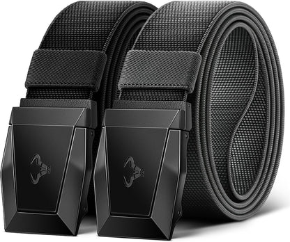 HOTBULLIANT Men Tactical Belt 2 Pack,Stretch Western Rigger Web Belt For Cowboy Military Heavy Duty 1.5"-Cut For Fit | Smooth Sliding | Adjustable for Precise Fit | Tailored Size | Rugged Nylon for Heavy Duty, hiking, Hunting