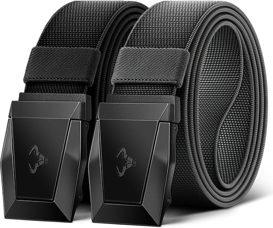 HOTBULLIANT Men Tactical Belt 2 Pack,Stretch Western Rigger Web Belt For Cowboy Military Heavy Duty 1.5"-Cut For Fit | Smooth Sliding | Adjustable for Precise Fit | Tailored Size | Rugged Nylon for Heavy Duty, hiking, Hunting
