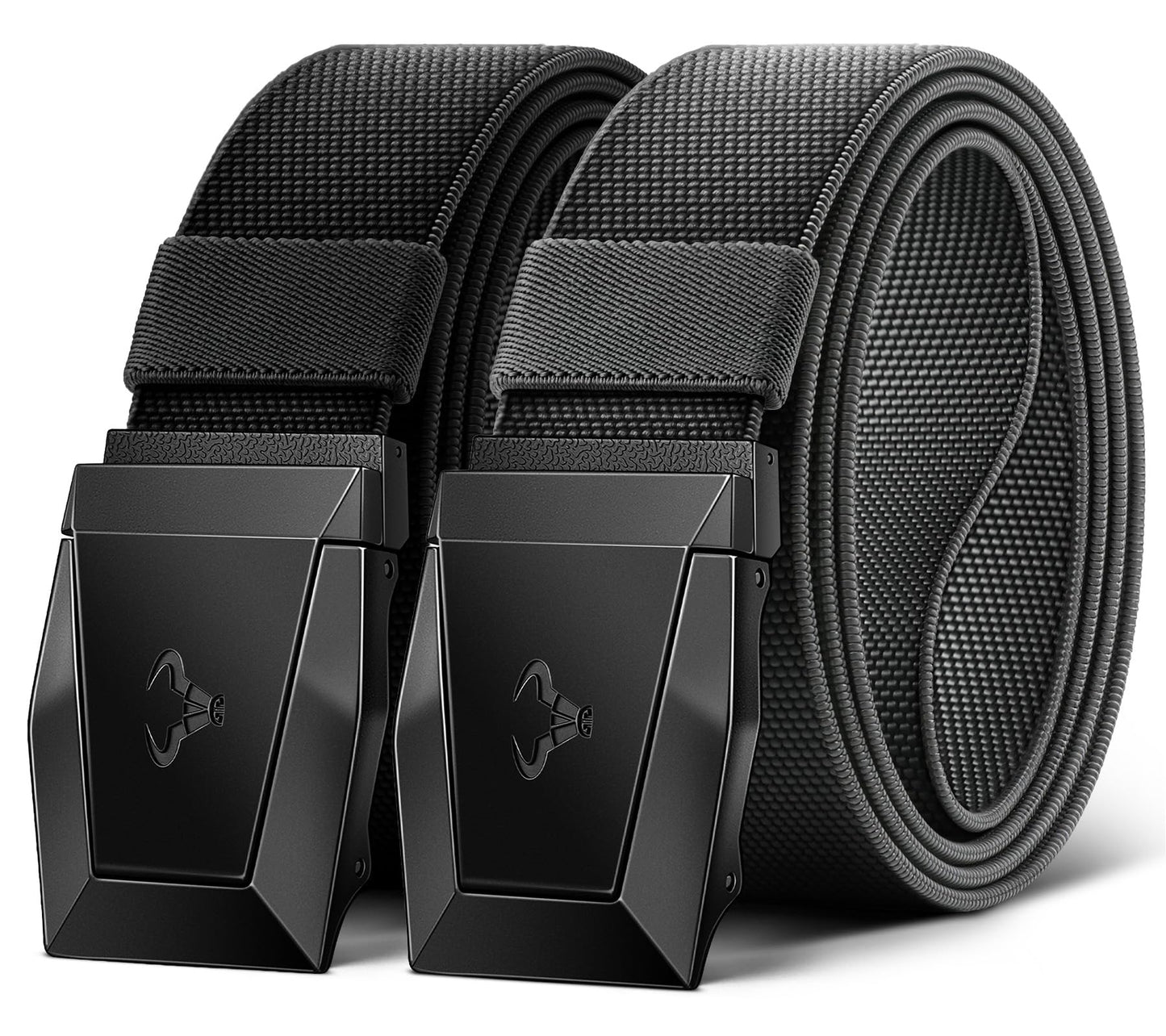 HOTBULLIANT Men Tactical Belt 2 Pack,Stretch Western Rigger Web Belt For Cowboy Military Heavy Duty 1.5"-Cut For Fit | Smooth Sliding | Adjustable for Precise Fit | Tailored Size | Rugged Nylon for Heavy Duty, hiking, Hunting