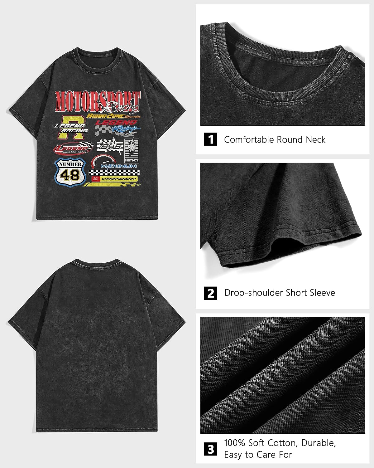 HOTBAPHITY Mens Graphic Tees Acid Washed Y2K Vintage Streetwear T-Shirt Summer | Short Sleeve Drop Shoulder Distressed Gym Workout Boyfriend Tops Summer