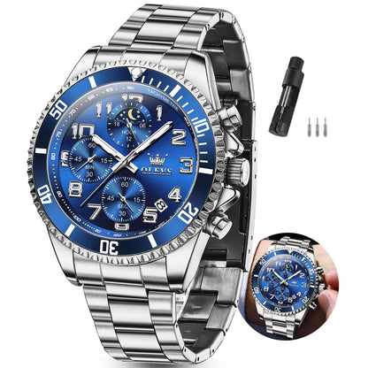 HOTOLEVS Watches Men Waterproof Luxury Big Face Mens Watch Stainless Steel Day Date Quartz Analog Dress Watches for Men Luminous Reloj para Hombres (Green/Blue/Black/Gold)