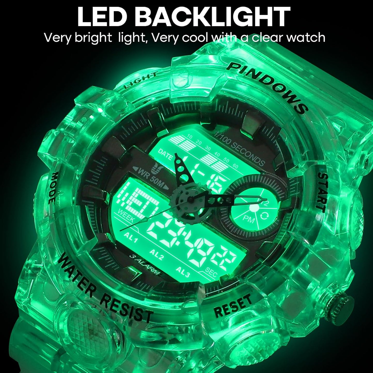 HOTWatch for Men Watch Men Digital Sports Watch Large Digital Analog Dual Display Waterproof Watches with 3 Alarms Countdown Stopwatch Date Dual-Time LED Light Multifunctional Military Wrist Watches