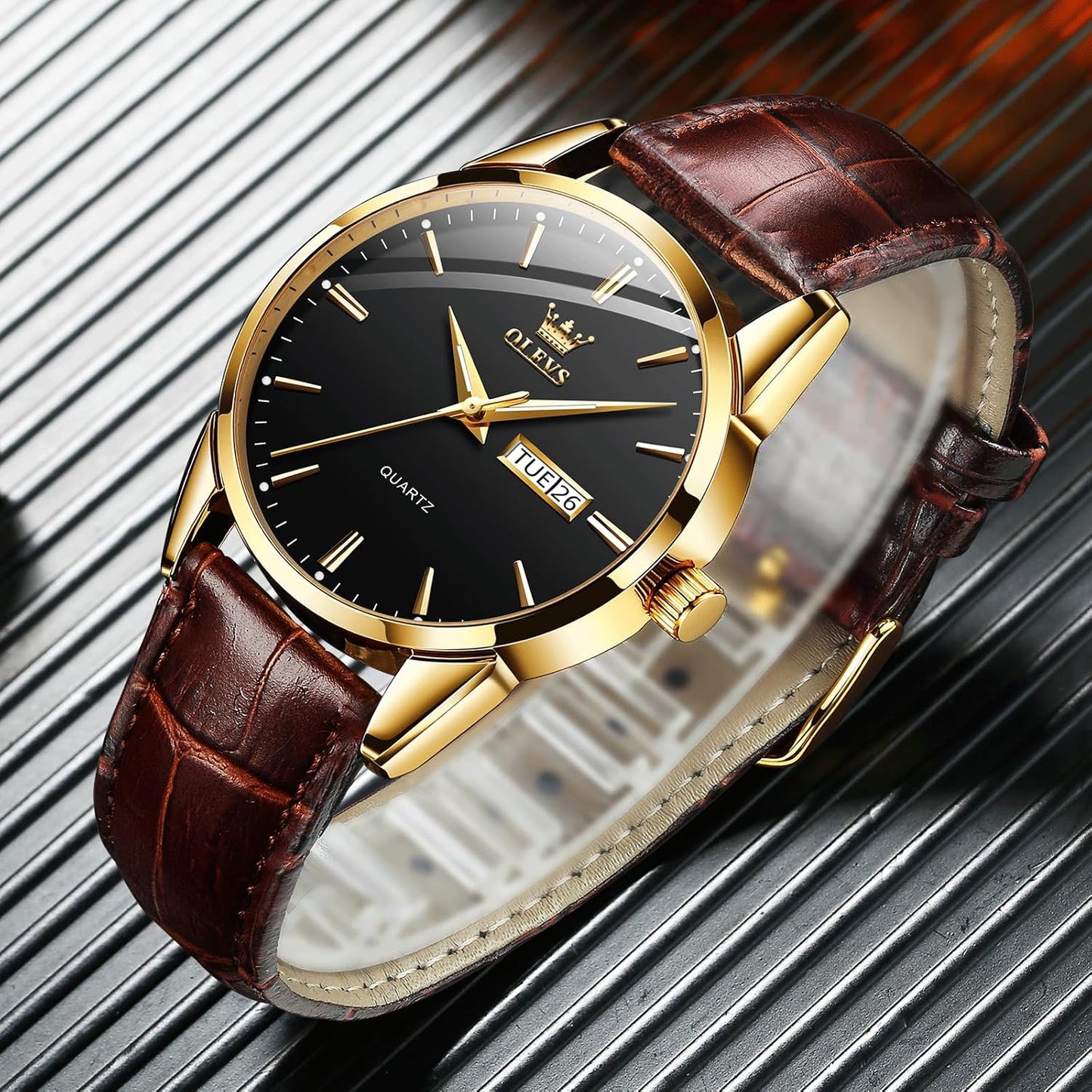 HOTQBAIZI Men's Casual Leather Watch, Easy to Read Three-Hand Analog Stainless Steel Watches for Men, Minimalist Day Date Waterproof Luminous Mens Quartz Wristwatch