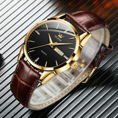 HOTQBAIZI Men's Casual Leather Watch, Easy to Read Three-Hand Analog Stainless Steel Watches for Men, Minimalist Day Date Waterproof Luminous Mens Quartz Wristwatch