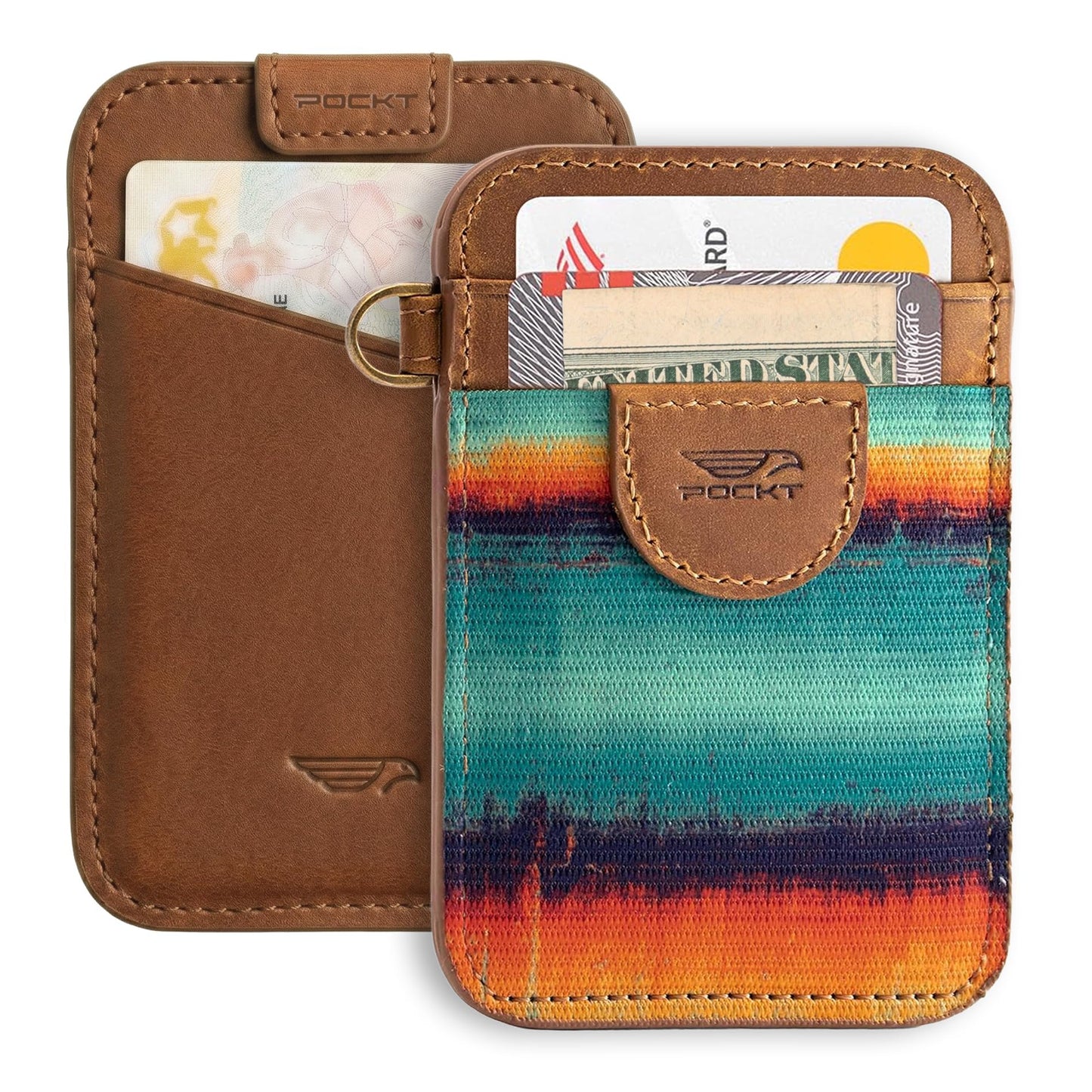 HOTPOCKT Elastic Card Holder Wallet for Women and Men, Genuine Leather Slim RFID Blocking Front Pocket Credit Card Holder, Cute Small Minimalist Wallet | Bloom