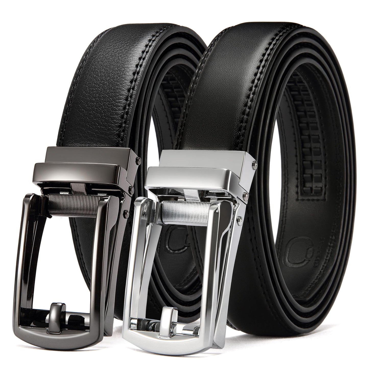 HOTCHAOREN Click Belt for Men 2 Pack - Mens Dress Belt 1 1/4" in Packing Box - Design Belt Meet Almost Any Outfit and Occasion